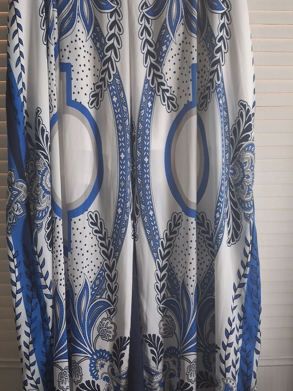 Ashley Stewart Blue White Gray Ornamental Medallion Drapery Panel